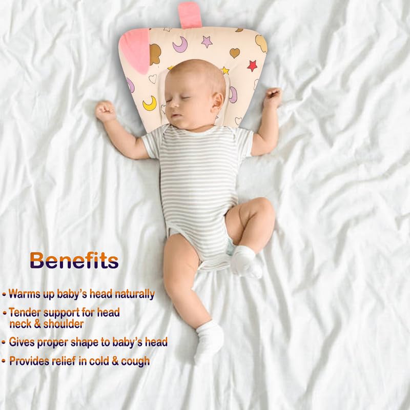 Nonibud Cotton Mustard Seeds Pillow for New Born Baby Nursing Head Shaping Pillow Easy Washing Feeding (White Pink Cloud) - Image 2