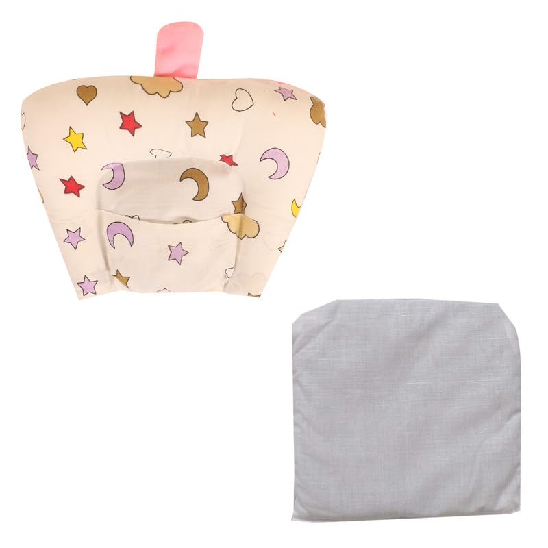 Nonibud Cotton Mustard Seeds Pillow for New Born Baby Nursing Head Shaping Pillow Easy Washing Feeding (White Pink Cloud) - Image 5