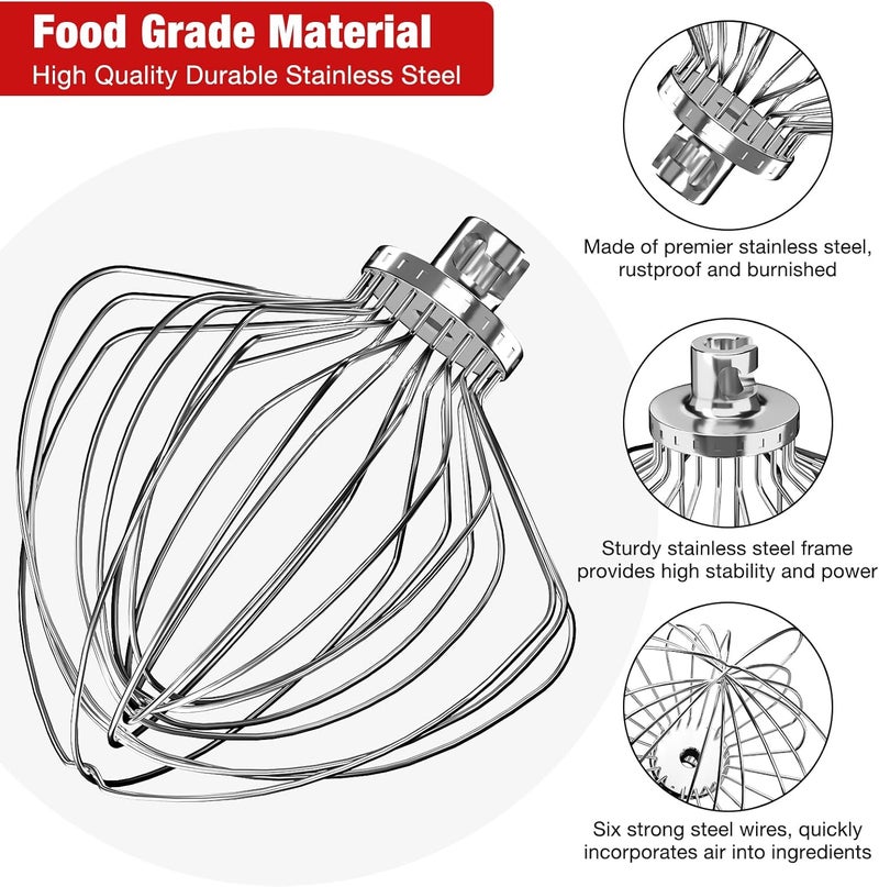 XINCAN KN211WW Stainless Steel 11-Wire Whip Attachment for KitchenAid Bowl-Lift Mixer 7 Quart Bowl, Stainless Steel Whisk Replacement for Kitchen Aid Mixer, Dishwasher Safe, Egg Heavy Cream Beater. - Image 3