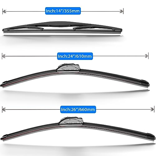 Raintok مجموعة شفرات مساحات الزجاج الأمامي RAINTOK بديل لسيارة هوندا بايلوت 2016-2022 وشفرة مساحات الزجاج الخلفي - 26"/24"/14" (مجموعة من 3) U/J HOOK - Image 5