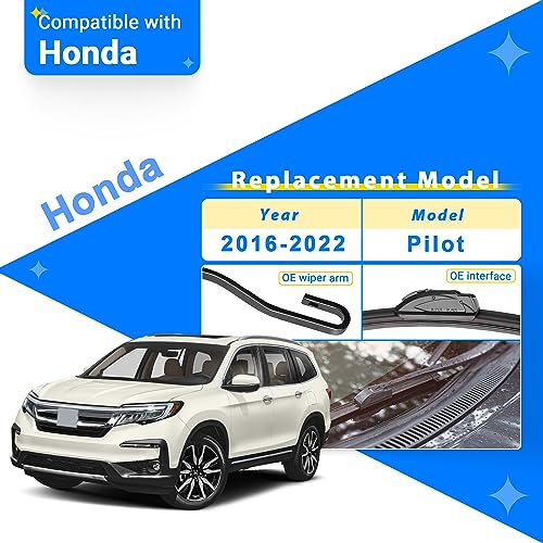 Raintok مجموعة شفرات مساحات الزجاج الأمامي RAINTOK بديل لسيارة هوندا بايلوت 2016-2022 وشفرة مساحات الزجاج الخلفي - 26"/24"/14" (مجموعة من 3) U/J HOOK - Image 2