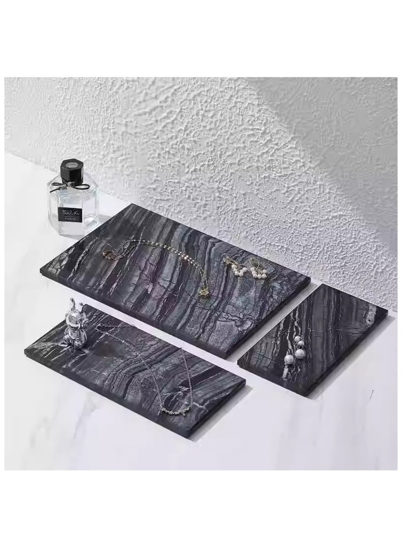 FUKE Natural Marble Tray Bathroom Ancient Wood Grain Marble Rectangular Vanity Tray Trays Stone Tray for Jewelry, Cosmetics, Candles, Lotion, Perfume - Image 4
