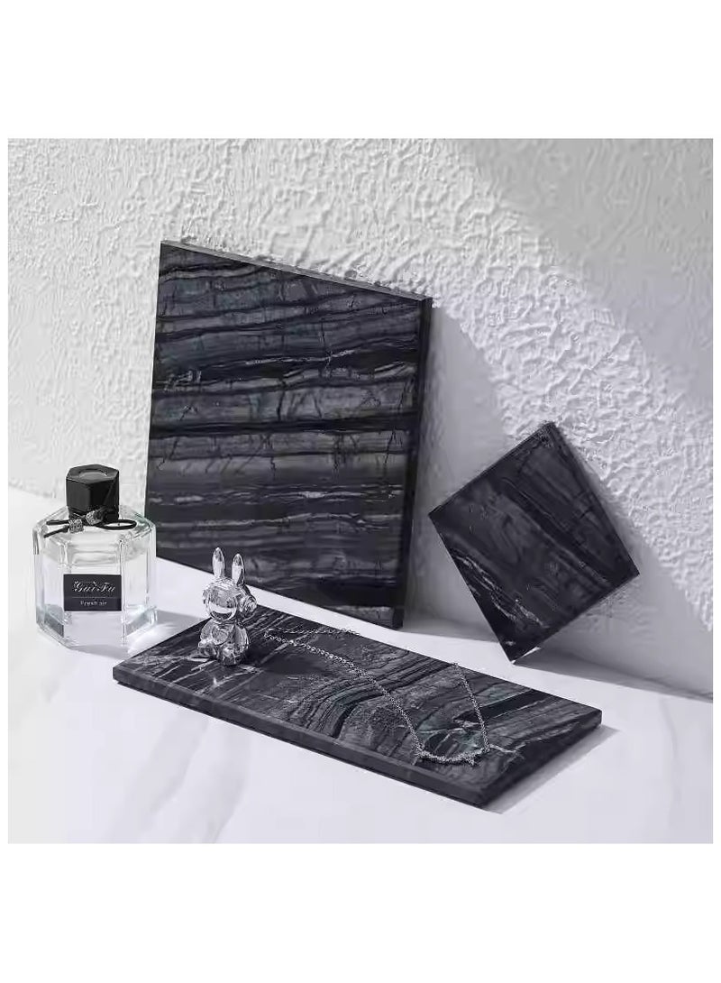 FUKE Natural Marble Tray Bathroom Ancient Wood Grain Marble Rectangular Vanity Tray Trays Stone Tray for Jewelry, Cosmetics, Candles, Lotion, Perfume - Image 5