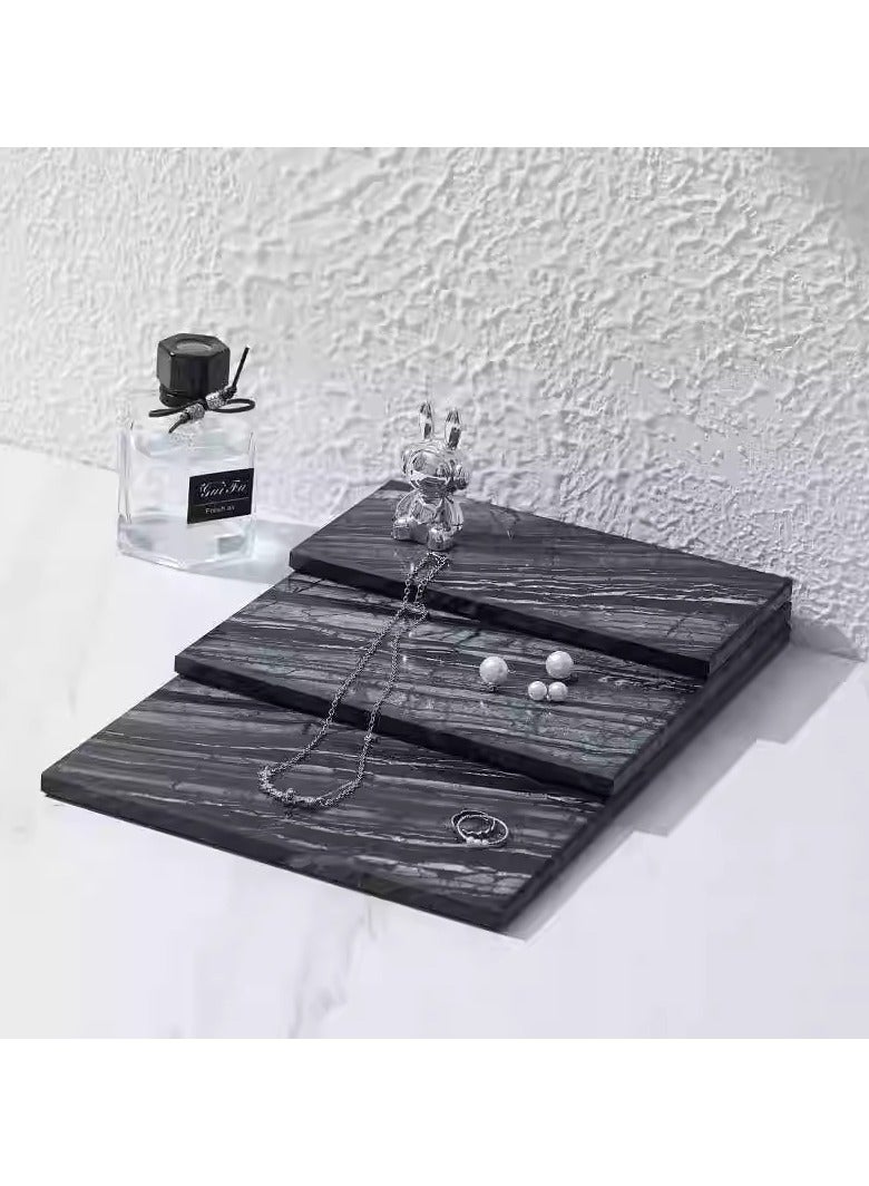 FUKE Natural Marble Tray Bathroom Ancient Wood Grain Marble Rectangular Vanity Tray Trays Stone Tray for Jewelry, Cosmetics, Candles, Lotion, Perfume - Image 2