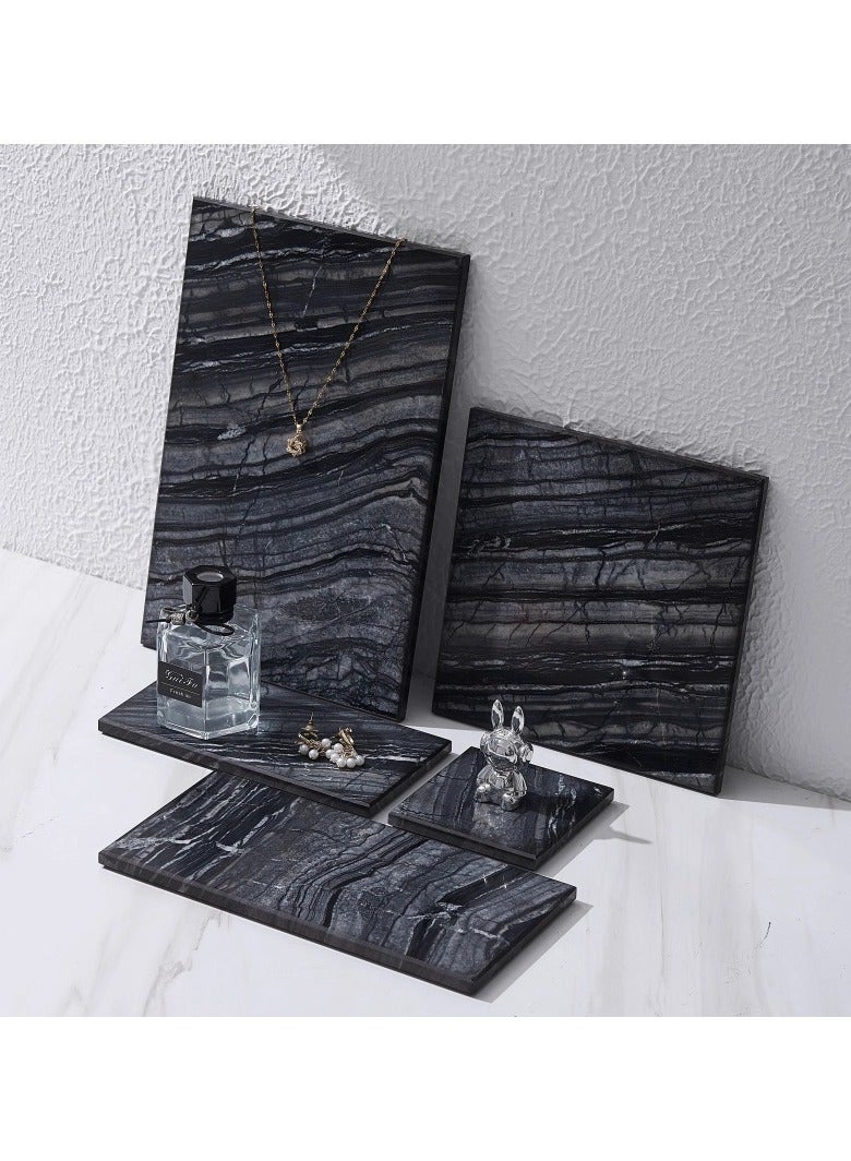 FUKE Natural Marble Tray Bathroom Ancient Wood Grain Marble Rectangular Vanity Tray Trays Stone Tray for Jewelry, Cosmetics, Candles, Lotion, Perfume - Image 1