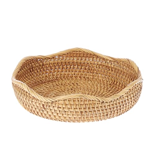 Hipiwe Natural Rattan Tray Wicker Storage Bowls Hand Woven Basket Tray for Bread Fruit Key Round Fruit Baskets for Kitchen Entryway Tabletop Decorative Baskets Bowl10 Inches - Image 1