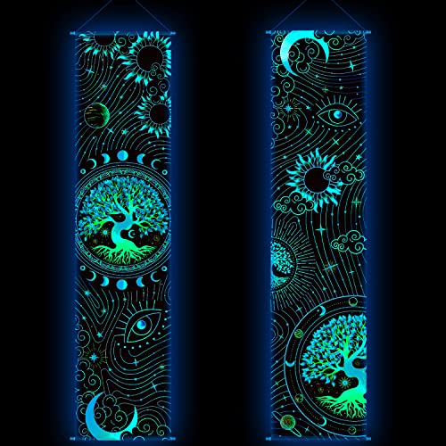 Tiamon 2 Pieces Black Light Art Wall Decor Trippy Blacklight Tapestry UV Reactive Tapestry Poster Banner Aesthetic Room Hanging Backdrop for Hippie Bedroom Home Decoration(Tree of Life) - Image 1