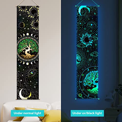 Tiamon 2 Pieces Black Light Art Wall Decor Trippy Blacklight Tapestry UV Reactive Tapestry Poster Banner Aesthetic Room Hanging Backdrop for Hippie Bedroom Home Decoration(Tree of Life) - Image 5