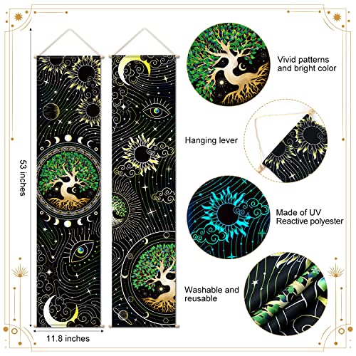 Tiamon 2 Pieces Black Light Art Wall Decor Trippy Blacklight Tapestry UV Reactive Tapestry Poster Banner Aesthetic Room Hanging Backdrop for Hippie Bedroom Home Decoration(Tree of Life) - Image 2