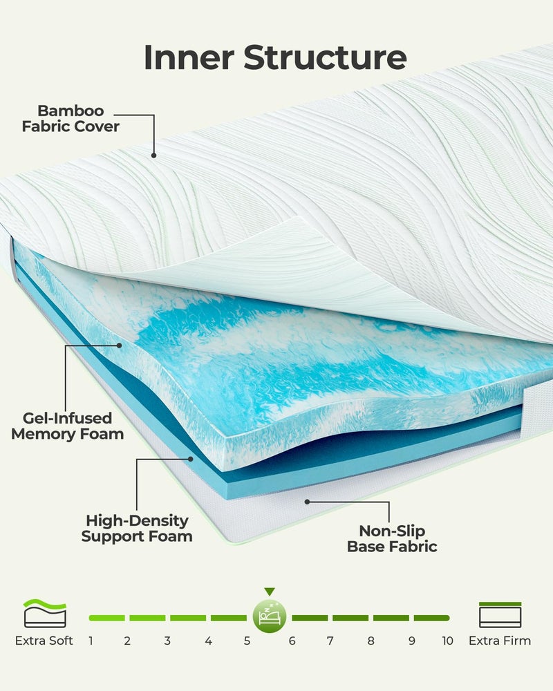PERLECARE Medium Firm Mattress Topper Queen- 3 Inch Bamboo Memory Foam Mattress Topper for Pressure Relief, Queen Bed Topper Suitable for Side Sleepers and Back Sleepers, Removable & Washable - Image 3
