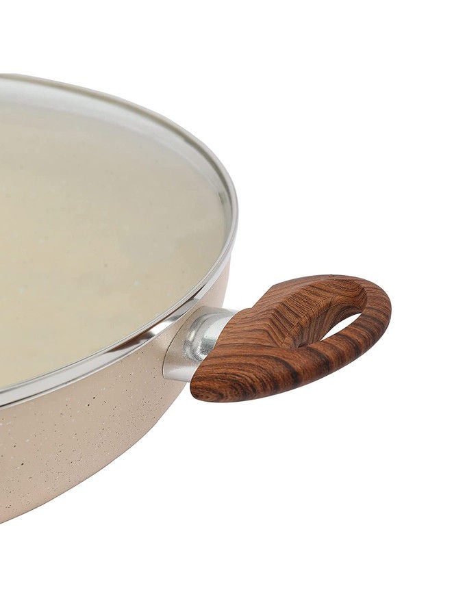 Trust Non-Stick Aluminum Wok With Glass Lid With Soft Touch Wood Handle Beige/Brown - Image 5
