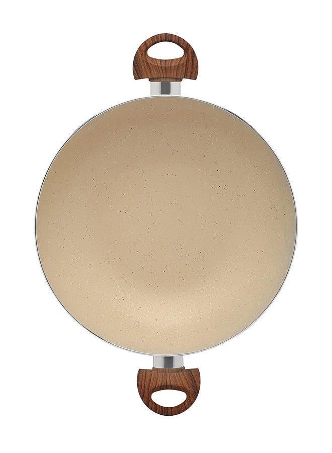 Trust Non-Stick Aluminum Wok With Glass Lid With Soft Touch Wood Handle Beige/Brown - Image 3