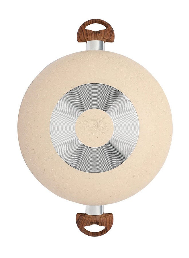 Trust Non-Stick Aluminum Wok With Glass Lid With Soft Touch Wood Handle Beige/Brown - Image 4