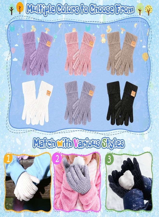 HAITHO Kids Gloves Winter for Girls Boys Cold Weather, Toddler Chenille Cute Knit Gloves with Warm Fleece Lined, Thick Thermal Double Liner Cozy Cuff Outdoor(Purple) - Image 5