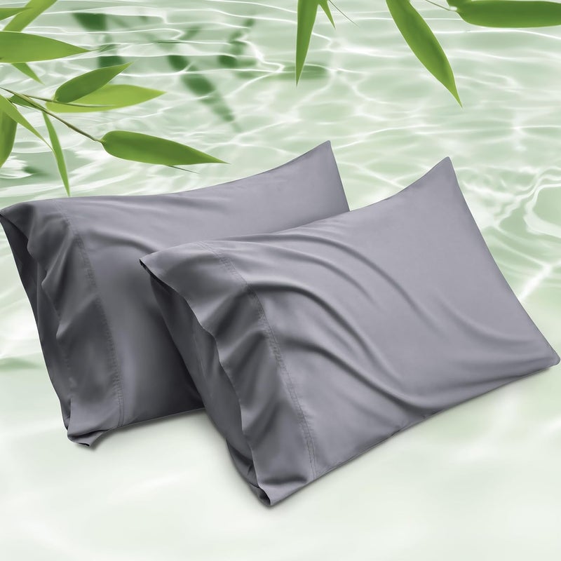 Bedsure Cooling Pillow Cases King - Rayon Derived from Bamboo, Grey Chill Pillowcase 2, Silky Soft & Breathable Pillow Covers with Envelope Closure, Gift for Hot Sleepers in Summer, 20x36 inches - Image 1