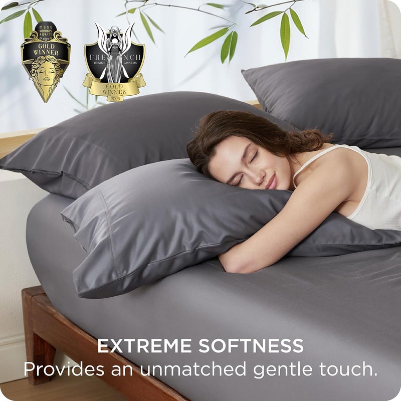 Bedsure Cooling Pillow Cases King - Rayon Derived from Bamboo, Grey Chill Pillowcase 2, Silky Soft & Breathable Pillow Covers with Envelope Closure, Gift for Hot Sleepers in Summer, 20x36 inches - Image 4
