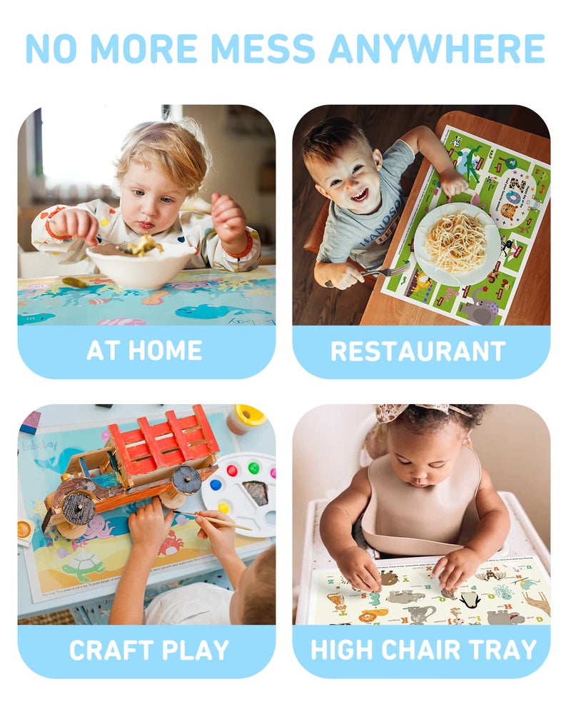 Babebay Disposable Placemats for Baby, 40 Pack Sticky Toddler Placemat for Restaurants, Dining Table, Party, Travel, 12" x 18" with 3 Designs - Image 5