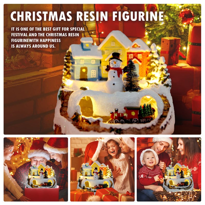 ABLINGAMSUIT Christmas Collectibles Building Village House Musical Snow Globe Resin Figurines with 8 Music Snowman, Christmas Train Come with Xmas Gift - Image 5