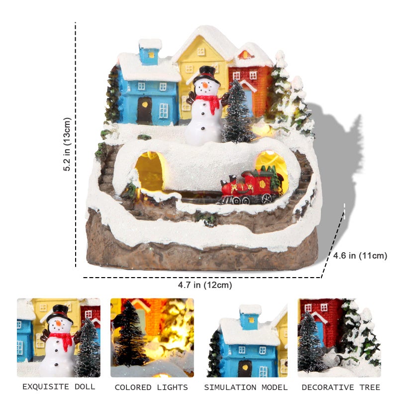 ABLINGAMSUIT Christmas Collectibles Building Village House Musical Snow Globe Resin Figurines with 8 Music Snowman, Christmas Train Come with Xmas Gift - Image 3