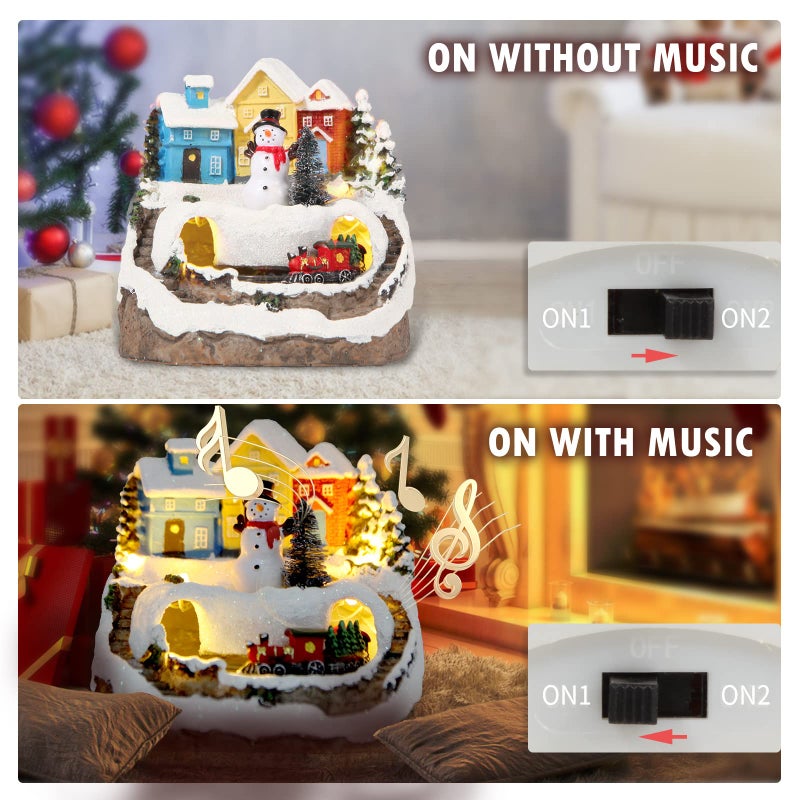 ABLINGAMSUIT Christmas Collectibles Building Village House Musical Snow Globe Resin Figurines with 8 Music Snowman, Christmas Train Come with Xmas Gift - Image 4