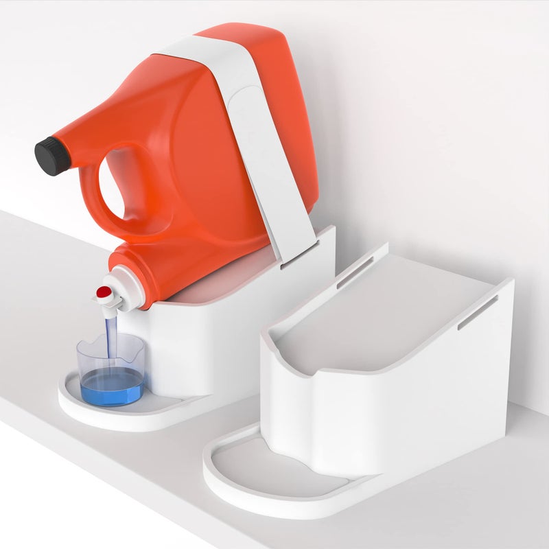 IMPRESA Laundry Detergent Stand 2Pack White Drip Catcher Liner Laundry Detergent Storage Hook Loop Strap Secure Grip Feet Room Organization - Image 2