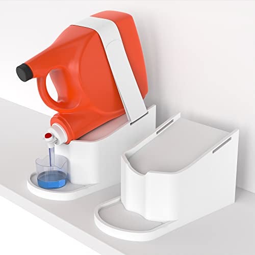 IMPRESA Laundry Detergent Stand 2Pack White Drip Catcher Liner Laundry Detergent Storage Hook Loop Strap Secure Grip Feet Room Organization - Image 1