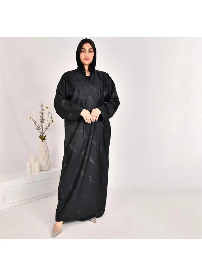 lamha abaya Black wrap abaya with summer jacquard fabric