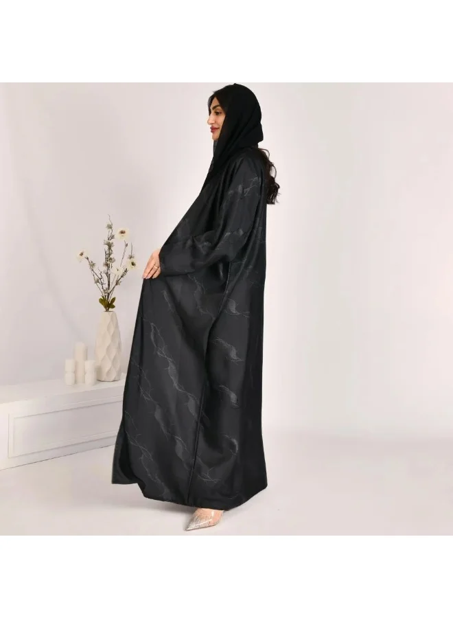 lamha abaya Black wrap abaya with summer jacquard fabric