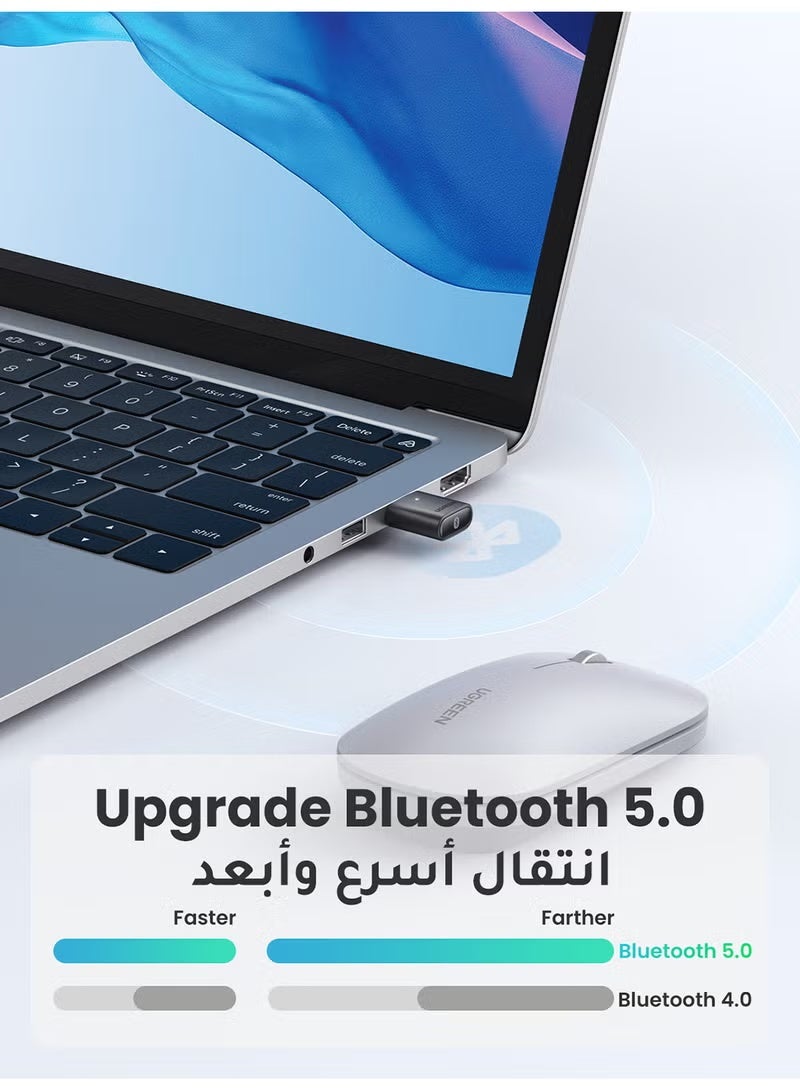 يو جي محول بلوتوث USB 5.0، جهاز إرسال واستقبال صوت، كمبيوتر مكتبي، كمبيوتر محمول، وظيفة الإنترنت، متصل بالهاتف المحمول، سماعة رأس لاسلكية، ماوس، لوحة مفاتيح، رمادي - Image 2