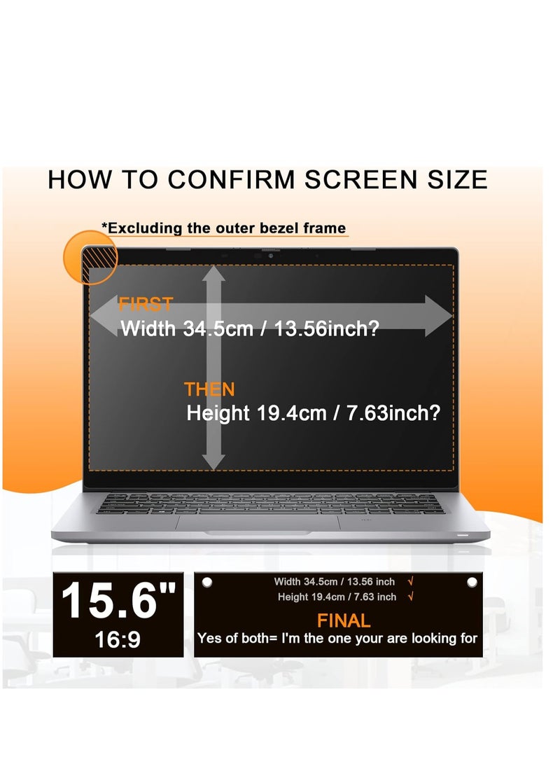 Laptop Privacy Screen 15.6 Inch Compatible with HP/ Dell/ Acer/ Samsung/Asus/ Lenovo/Toshiba, Anti Glare Blue Light Removable 16:9 Aspect Privacy Filter Screen Protector for 15.6 Inch Laptop - Image 2