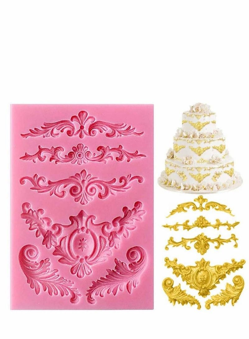 Fondant Silicone Mold Baroque Scroll Border Molds Vintage Fondant Molds for DIY Baking Cake Decoration Tools Silicone Sculpted Flower Lace Mould 3D Cake Mold - Image 1
