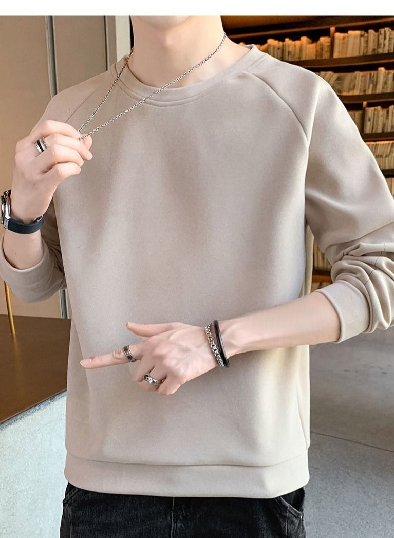 NIBEMINENT Men's Fall New Youth Trend Casual Warm German Velvet Round Neck Long Sleeve T-Shirt - Image 2