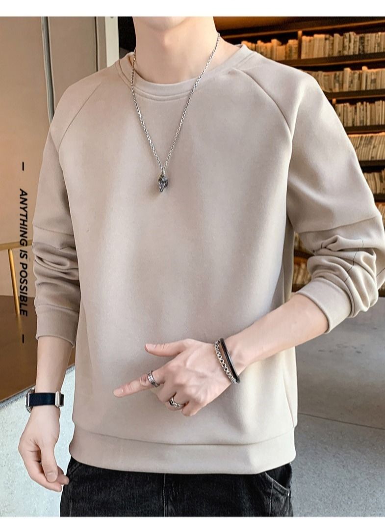 NIBEMINENT Men's Fall New Youth Trend Casual Warm German Velvet Round Neck Long Sleeve T-Shirt - Image 3
