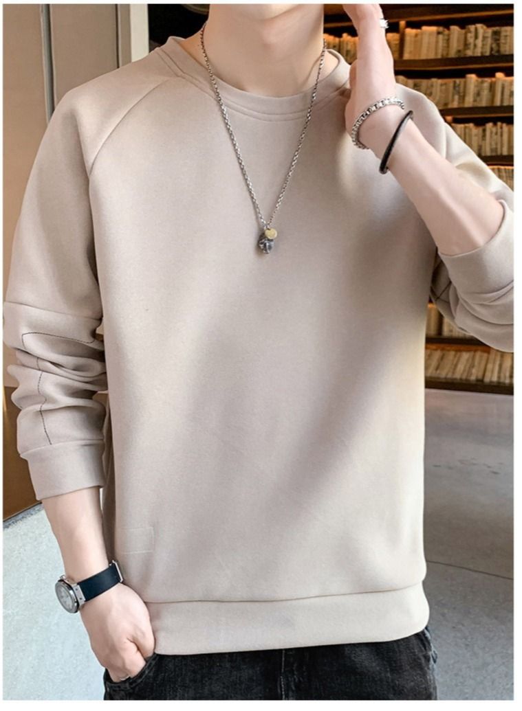 NIBEMINENT Men's Fall New Youth Trend Casual Warm German Velvet Round Neck Long Sleeve T-Shirt - Image 1