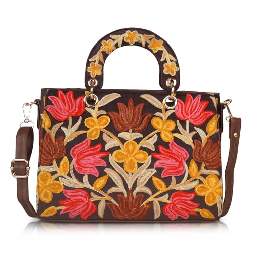 EVEDA Synthetic Leather Gorgeous Embroidery Stylish Design Shoulder Crossbody Hobo Women Handbag, Brown - Image 2