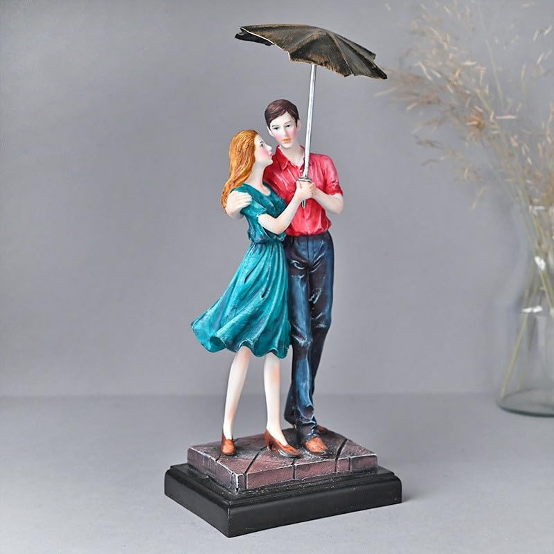Floweraura Decorative Mushy Romantic Cute Umbrella Couple Polyresin Showpiece Figurine Valentine's Day Gift's for Girlfriend, Boyfriend, Husband & Wife, 4.9 x 10 Centimeters, Multicolor - Image 3