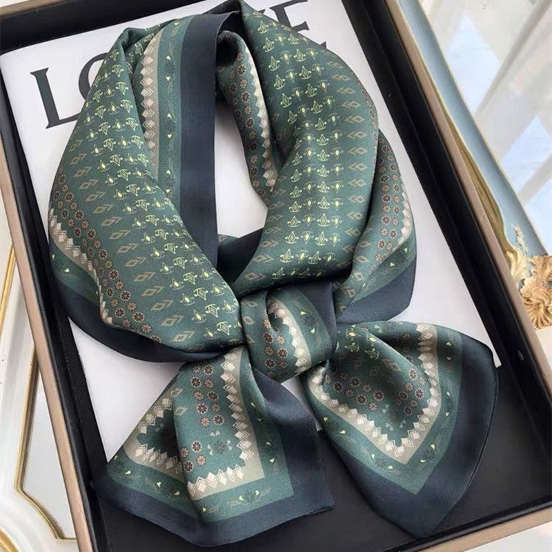 Hangzhou Silk Scarf Green Chinese Style Mulberry Silk Womens Spring Autumn Double Layer Long Scarf 150*15cm 19216-Main Chart 