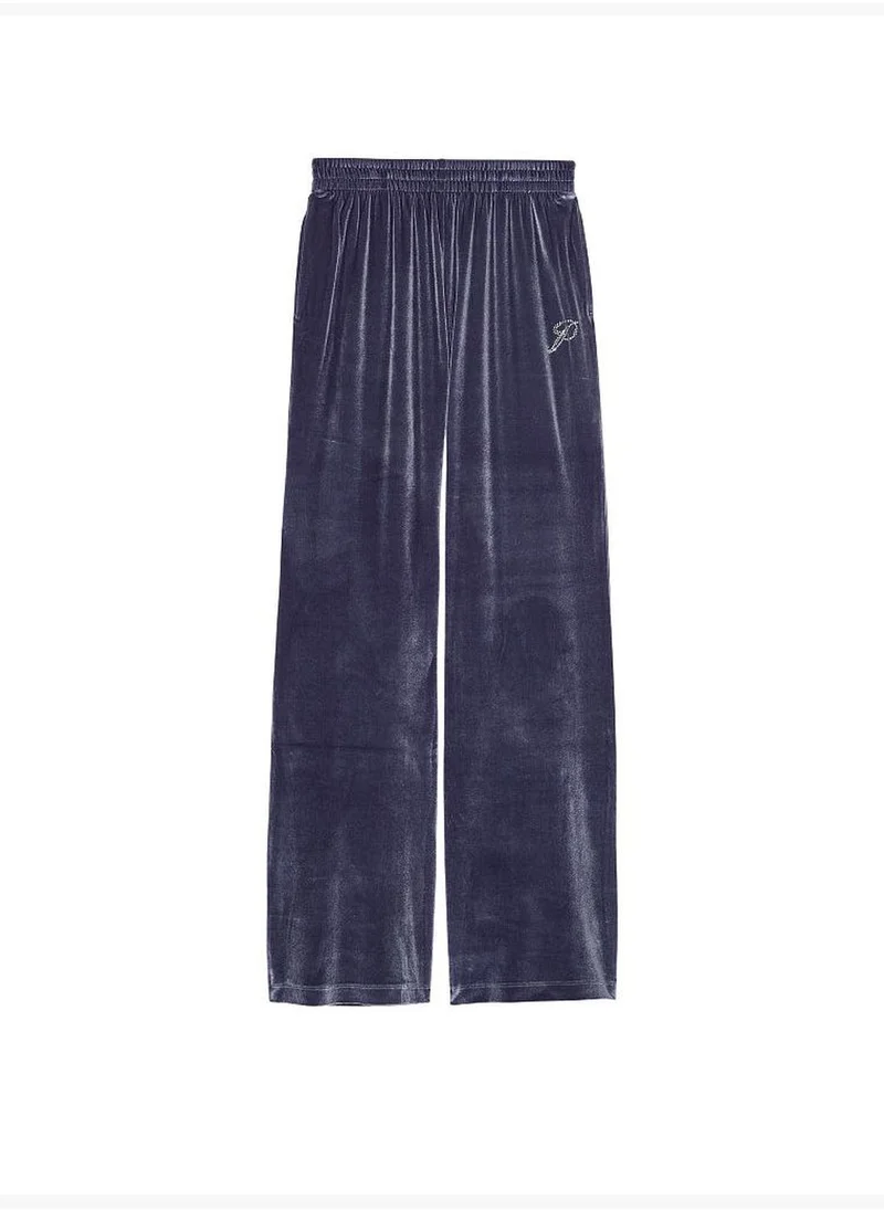 PINK Velour Shine Logo Wide-Leg Pants