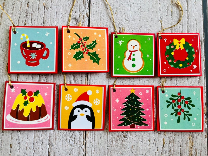Crafted Forever Handmade Christmas Mini Card/Gift tag- Set of 8, Blank Inside, Strings Included - Image 1