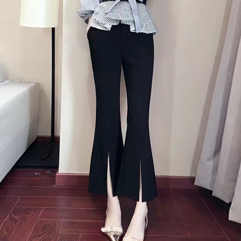 Autumn New Lace Shirt 2023 Spring and Autumn New Chanel Style Slim-fit Seven-sleeve Shirt Tight Waist Shirt Chiffon Black Wide Leg Pants