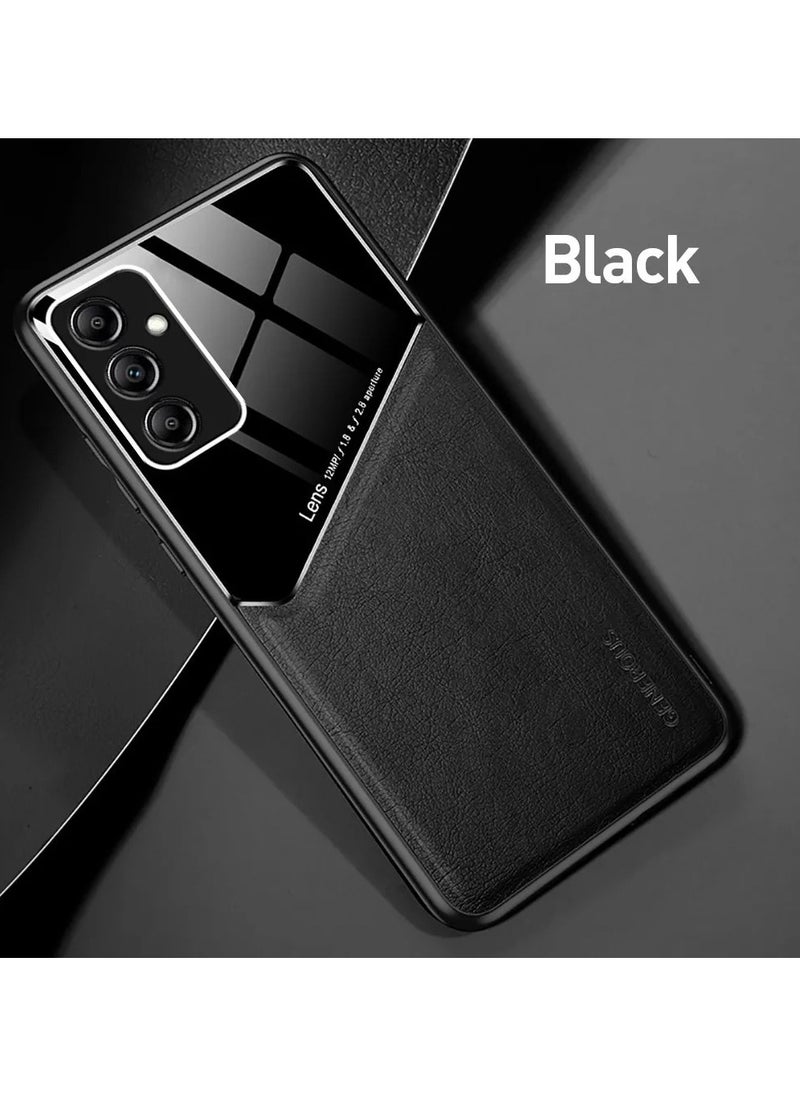 Generic Case Compatible With Samsung Galaxy A15 Cover Luxury Leather And Glass With Car Magnetic Holder Phone Cover Soft Frame Silicone (Black)  - Image 1