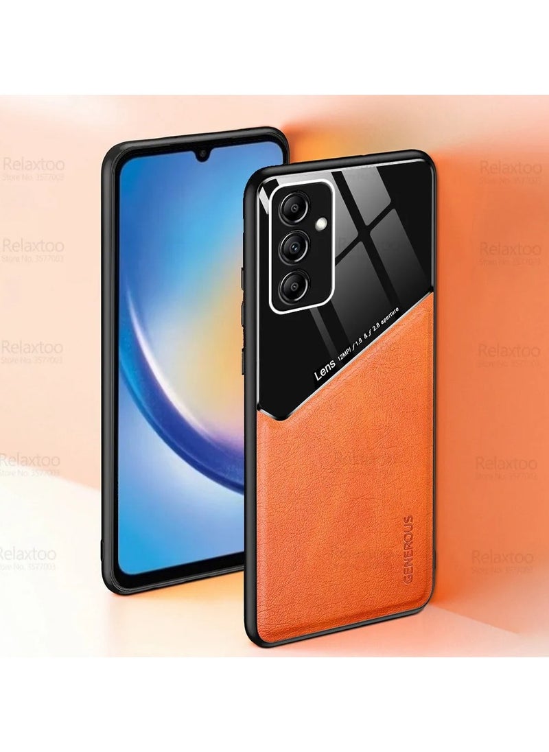 Generic Case Compatible With Samsung Galaxy A15 Cover Luxury Leather And Glass With Car Magnetic Holder Phone Cover Soft Frame Silicone (Black)  - Image 3
