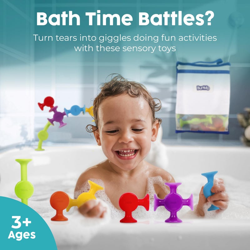 BUNMO Bath Toys Suction - Connect, Build, Create - Bath Toys - Hours of Fun & Creativity - Fine Motor Skills - Stimulating Sensory Toys - Non-Mouthable Toy 3+ - Smooth 24 Pack - Image 2
