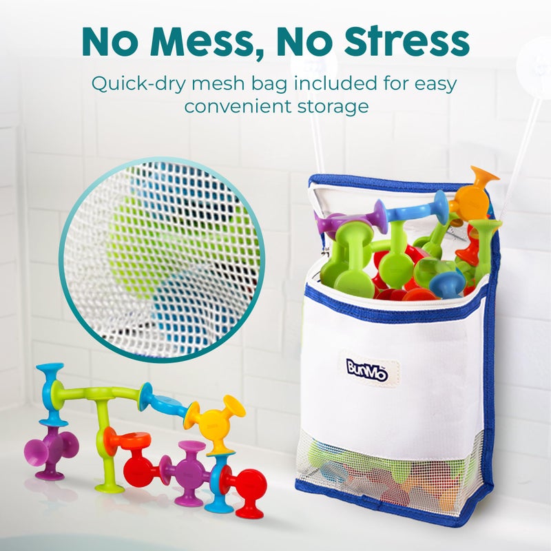 BUNMO Bath Toys Suction - Connect, Build, Create - Bath Toys - Hours of Fun & Creativity - Fine Motor Skills - Stimulating Sensory Toys - Non-Mouthable Toy 3+ - Smooth 24 Pack - Image 5