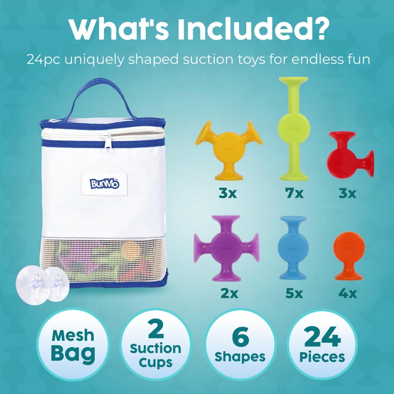 BUNMO Bath Toys Suction - Connect, Build, Create - Bath Toys - Hours of Fun & Creativity - Fine Motor Skills - Stimulating Sensory Toys - Non-Mouthable Toy 3+ - Smooth 24 Pack - Image 4