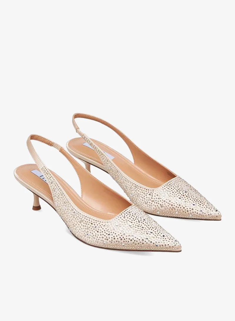 ELLE Women Embellished Kitten Heel Slingback Shoes Ramadan Collection