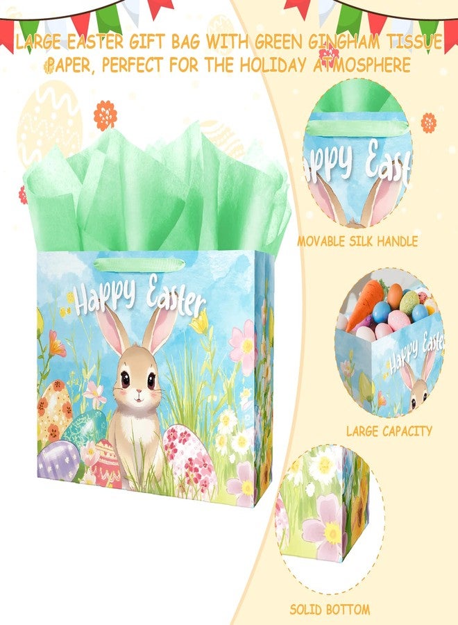 Linelglobal 15.7" Large Easter Gift Bag with Tissue Paper and Card, Eggs & Bunny Design - Image 3