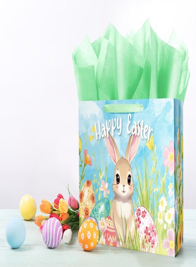Linelglobal 15.7" Large Easter Gift Bag with Tissue Paper and Card, Eggs & Bunny Design - Image 4