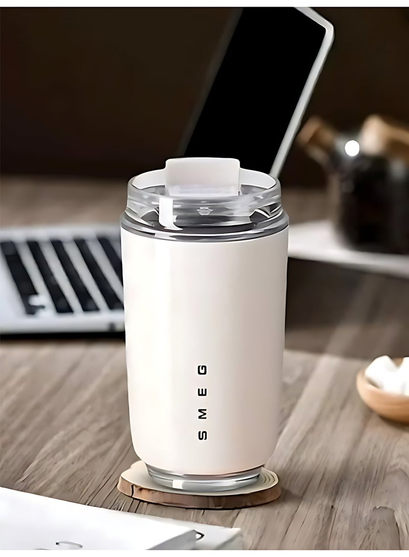 Smeg Travel Coffee Mug, Insulated Beverage Cup with Leakproof Lid, Long-Lasting Coffee Tumbler with Lid, Travel Coffee Thermos (White) - Image 1