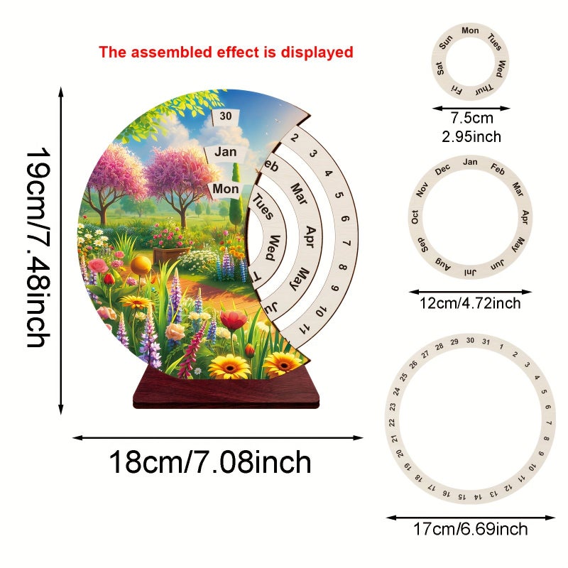 1pc Wooden Garden Path Creative Calendar Manual Rotation Table Decoration Simple Home Office Desktop Ornament Handmade Rotating Desk Calendar New Year Birthday Housewarming Gift - Image 3